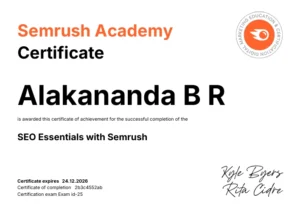Semrush certification of the best digital marketing strategist in Calicut