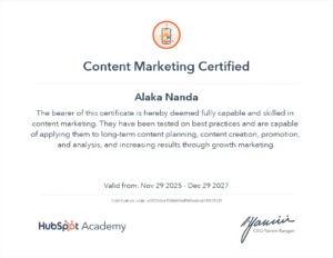 HubSpot content marketing certification of the best digital marketing strategist in Calicut