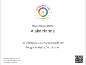 Google Analytics certification of the best digital marketing strategist in Calicut